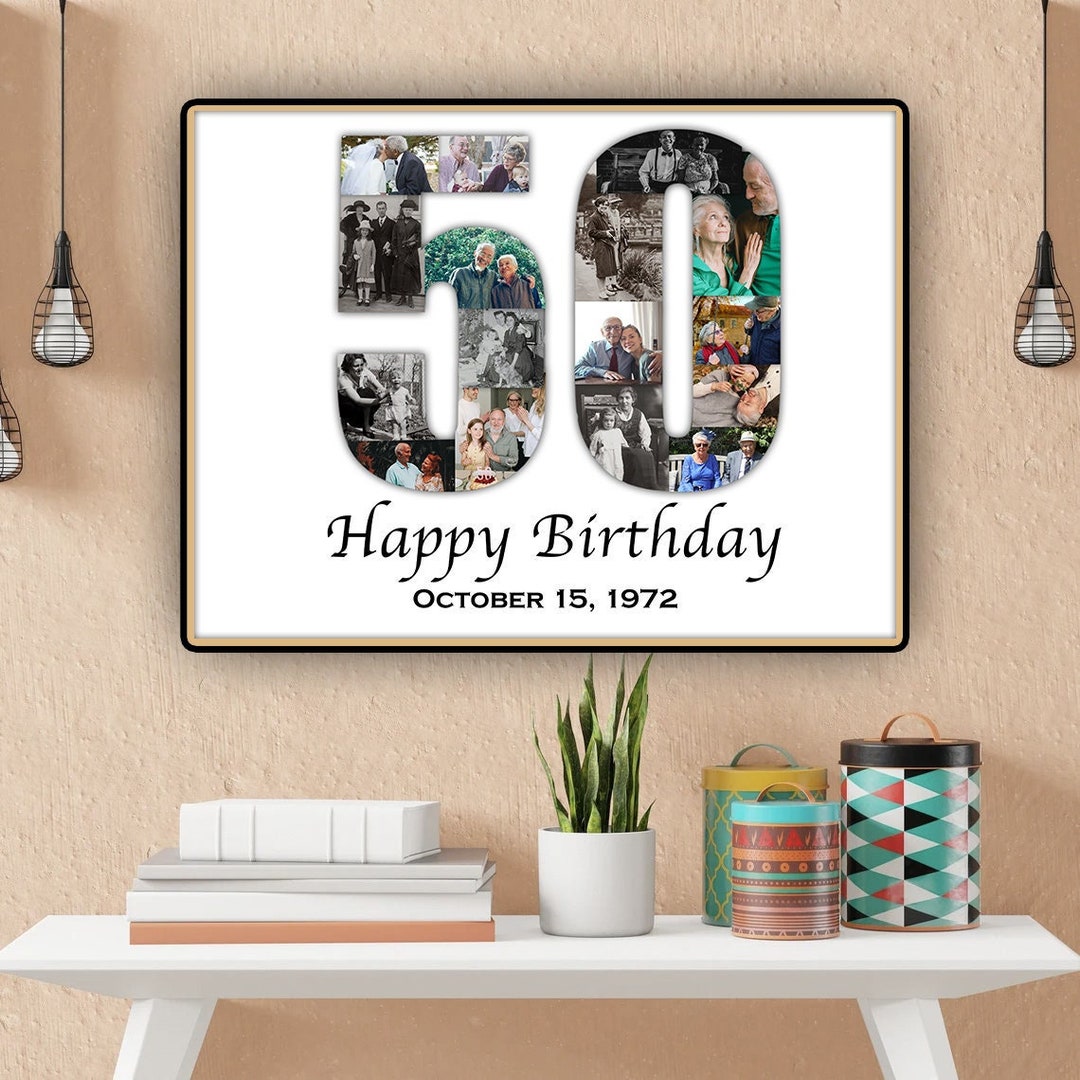 50th Birthday Photo Collage, Personalized 50th Picture Collage, Number