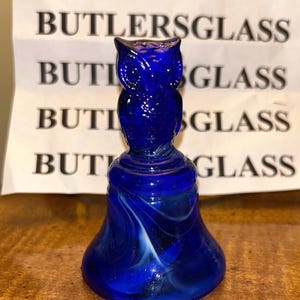 Boyd glass owl bell cobalt and white slag