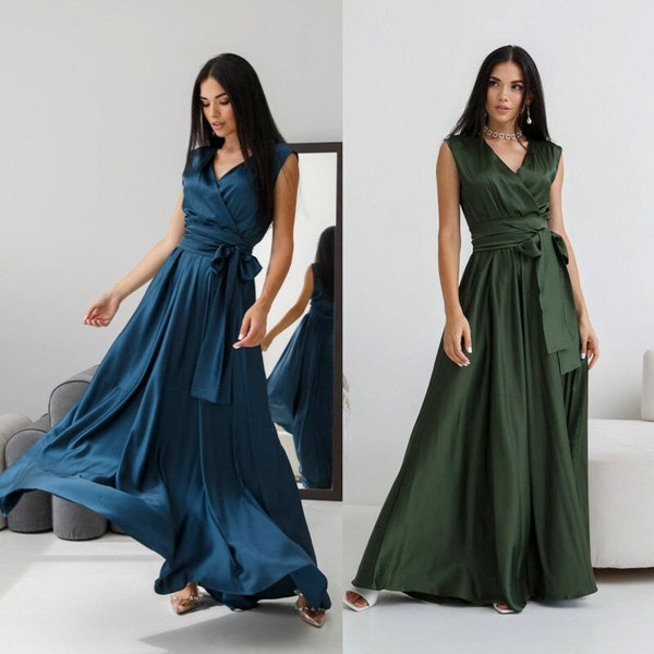 Embrace Enchanting Elegance in Majestic Hues Furor Dress in Emerald and Khaki