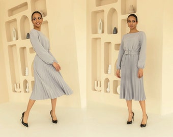 Embrace Grace and Elegance in This Gray Pleated Graduation and Formal Dress