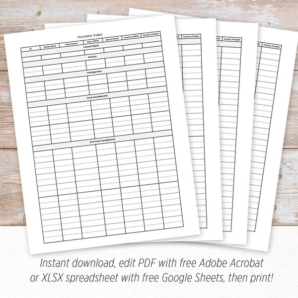 Genealogy Excel Spreadsheet Template - Etsy