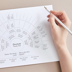Family Tree Fan Template - 6 Generations - Digital, printable family tree fan chart template in 3 sizes