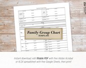 Family Group Chart - Digital, printable, fillable PDF and XLSX spreadsheet genealogy family tree record template