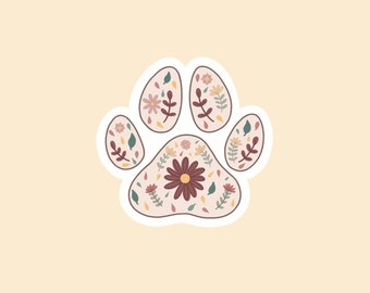 Floral Paw Print Vinyl Sticker, Dog Sticker, Cat Sticker, Pet Sticker ...