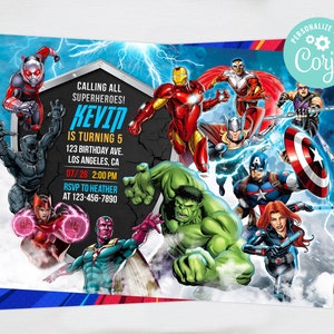 Avengers Birthday Invitation Boy Editable Template Instant