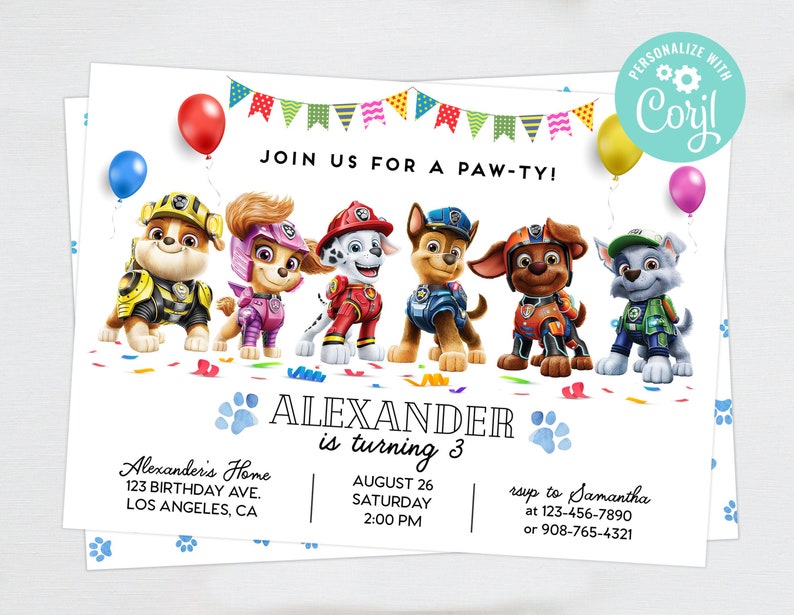 Patrol Birthday Invitation Boy Puppy Paw Birthday Party Invitation Editable Template Instant Download Digital or Printed Invites 