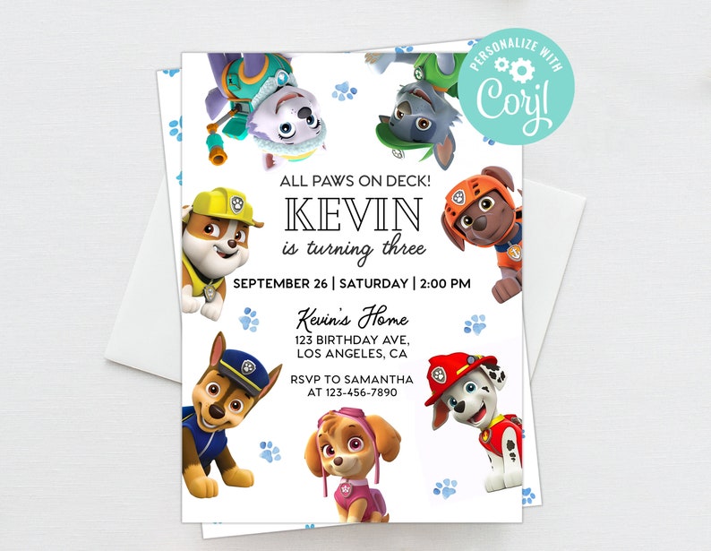 Patrol Birthday Invitation Boy Puppy Paw Birthday Party Invitation Editable Template Instant Download Digital or Printed Invites 