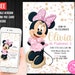 Minnie Mouse Third Birthday Invitation Girl Gold Digital or Printed Thank You Card Electronic Mobile Phone Text Invite Editable Template 