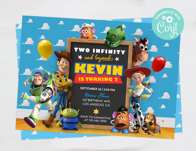 Two Infinity and Beyond Toy Story Birthday Invitation Instant Download Personalized Printable Editable Template Digital or Printed Invites 