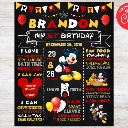Printable MICKEY MOUSE First Birthday Welcome Board. Custom - Etsy