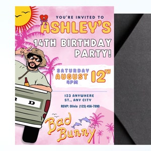 Bad Bunny Pink Digital Invite - Quick Delivery