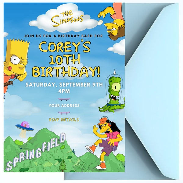 NOUVEAU ! Faire-part d'anniversaire de Bart Simpson | Invitation de fête d'anniversaire d'enfant | TÉLÉCHARGEMENT NUMÉRIQUE | Délai d'exécution rapide