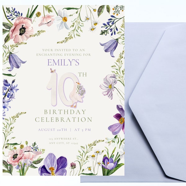 Digital Wildflower Birthday Invitation - Delivered within 24 hrs!