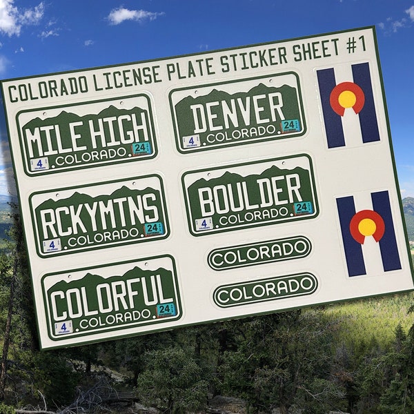 Colorado License Plate Sticker Sheet |iPad Sticker|Water Bottle Sticker|Kiss Cut Sticker|MacBook Sticker|Laptop Sticker|Luggage Sticker