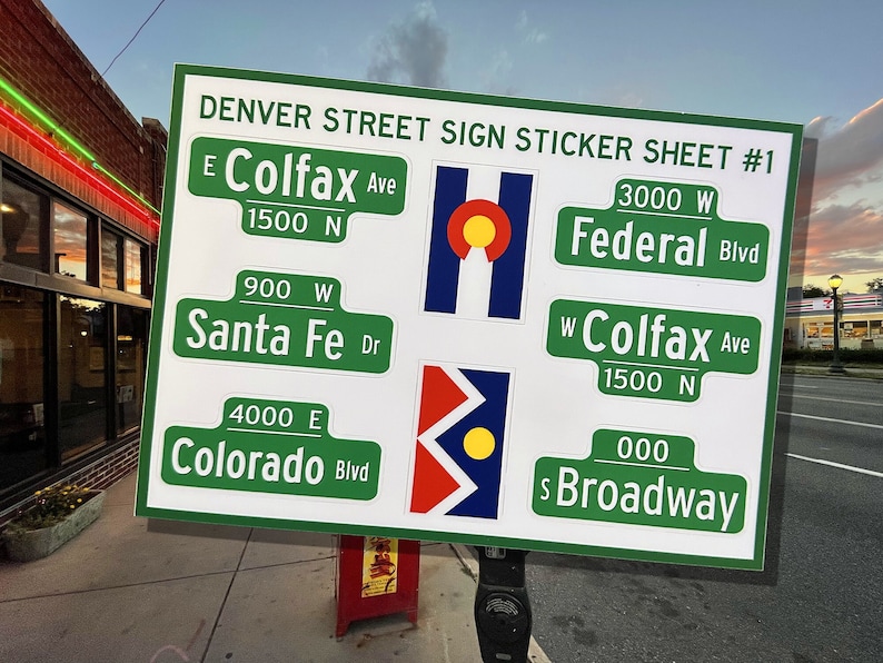 Denver Colorado Street Sign Sticker Sheet |ipad Sticker|water Bottle ...