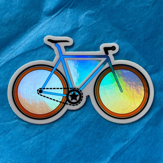 Holographic Fixed Gear Bicycle Sticker Blue and Orange iPad Sticker Water Bottle Sticker Die Cut Sticker MacBook Sticker Laptop Sticker