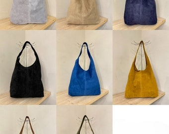 Borsa Hobo in pelle SUEDE in vari colori. VERA PELLE morbida. Borsa Hobo in morbida pelle