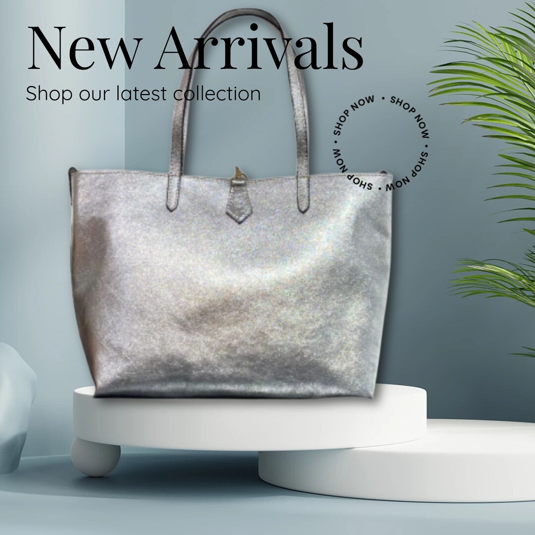 Silver Tote Bag. Very Soft Skin. GENUINE Soft LEATHER. Silver Leather