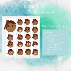 Desi Boy Digital Planner Sticker- Emoji Stickers, GoodNotes Sticker, iPad Digital Sticker, Cropped PNG files, GoodNotes files