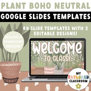 Plant Boho Neutral Google Slides Templates | Plant Classroom Decor