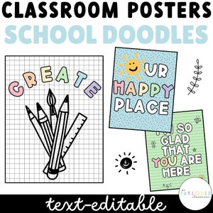 School Doodles Classroom Posters | EDITABLE | Calm Pastel Classroom Decor