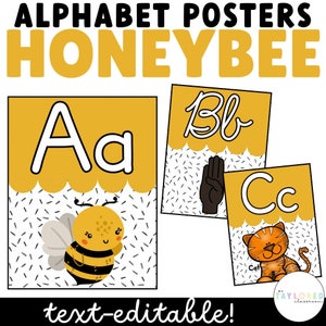 Honeybee Alphabet Classroom Posters | EDITABLE | Bee-Themed Classroom Decor