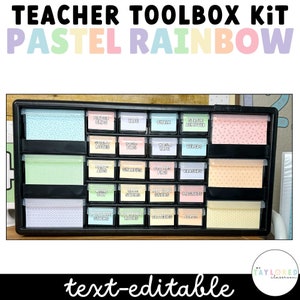 Pastel Rainbow Teacher Toolbox Labels | EDITABLE | Pastel Classroom Decor | Rainbow Classroom Decor