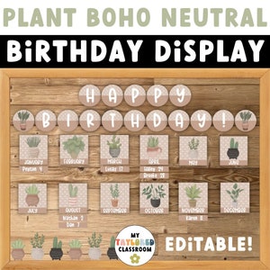 Exhibición de cumpleaños neutral de Plant Boho / Decoración del aula de plantas / Decoración neutral del aula