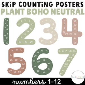 Planta Boho Neutral Saltar Carteles de Conteo / Decoración del Aula de Plantas / Carteles de Matemáticas