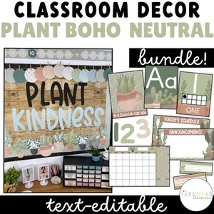 Plant Boho Neutral Classroom Decor Bundle | Plant Classroom Decor Bundle | Neutral Calm Classroom Decor