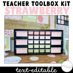 Strawberry Teacher Toolbox Labels | EDITABLE | Strawberry Classroom Decor | Pastel Brights Gingham Classroom Decor