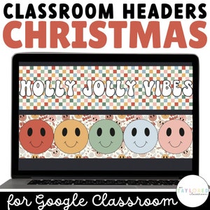 Christmas Retro Groovy Google Classroom Headers | Christmas Classroom Decor