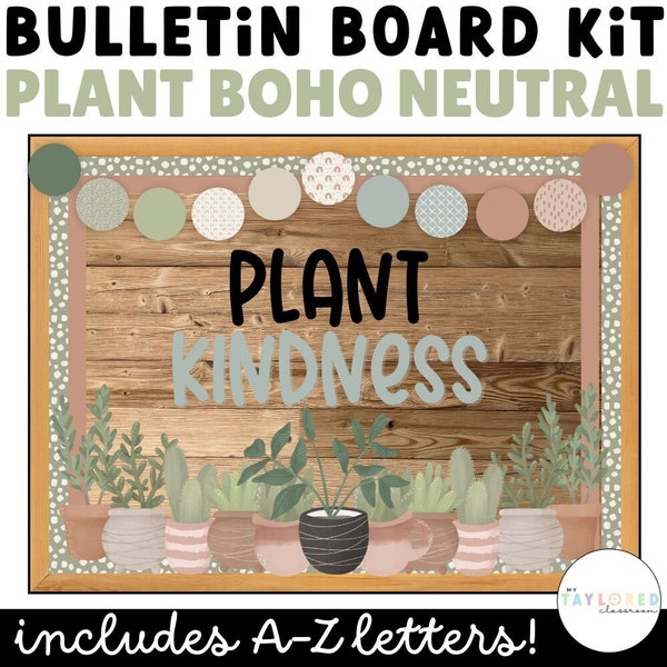 Plant Boho Neutral Bulletin Board Kit | Plant Bulletin Board | Plant Classroom Decor