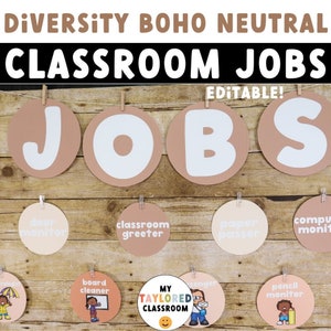Diversity Boho Neutral Classroom Jobs Board | EDITABLE | Diversity Classroom Decor | Boho Neutral Classroom Decor
