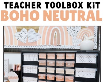 Boho Neutral Teacher Toolbox Labels | EDITABLE | Boho Neutral Classroom Decor