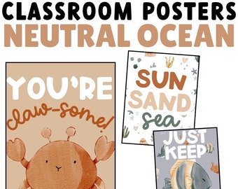Neutral Ocean Classroom Posters | EDITABLE | Ocean-Themed Classroom Decor