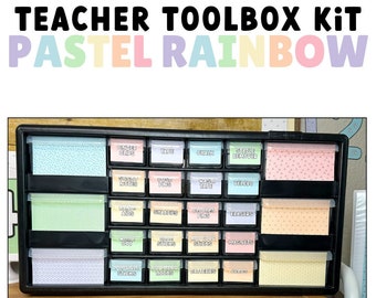 Etiquetas de la caja de herramientas del maestro arco iris pastel / EDITABLE / Decoración del aula pastel / Decoración del aula arco iris