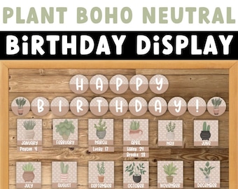 Plant Boho Neutral Birthday Display | Plant Classroom Decor | Neutral Classroom Decor