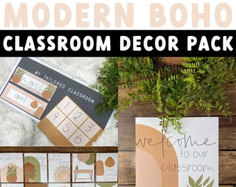 Paquete moderno de decoración de aula boho / Decoración de aula boho