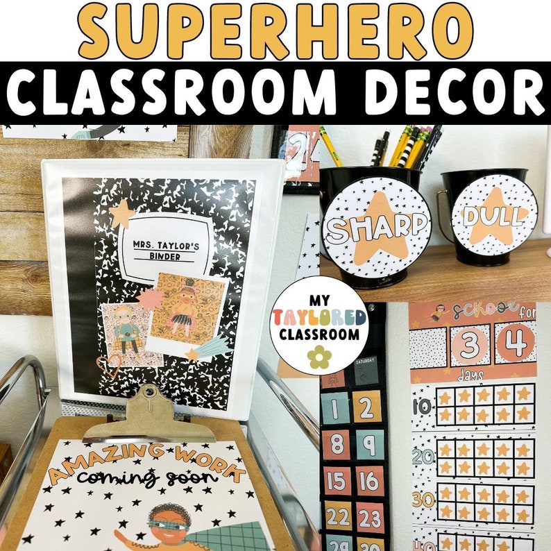 Superhero Black and White Classroom Decor EDITABLE - Etsy