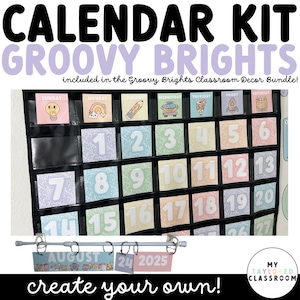 Groovy Brights Klassenzimmer-Kalender - Retro Pastell-Kalender & Wetteranzeige