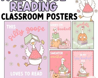Fall Goose Reading Posters - Pastel Classroom Bulletin Board Kit (Editable)