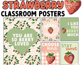 Vintage Erdbeere Klassenzimmer Dekor Bundle | Bearbeitbare Poster, Banner & Rahmen | Druckbares Bulletin Board Kit für Lehrer