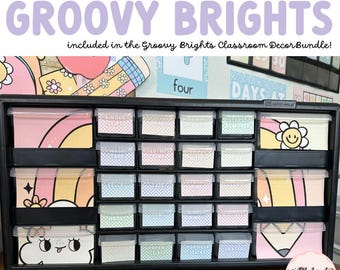 Etichette per cassetta degli attrezzi per insegnanti Groovy Brights - Organizzazione della classe in stile retrò pastello