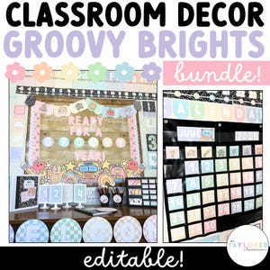 Groovy Brights Classroom Decor Bundle – Editable - Composition Notebook Classroom Decor
