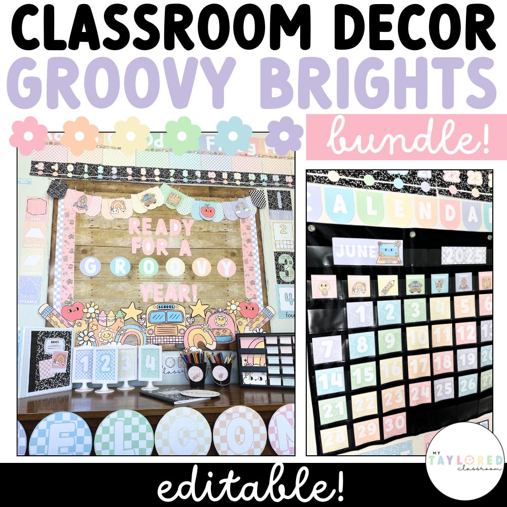 Groovy Brights Classroom Decor Bundle – Editable - Composition Notebook Classroom Decor