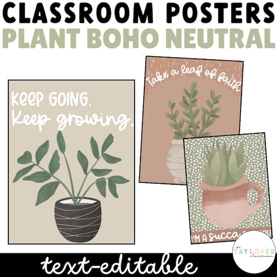 Plant Boho Neutral Classroom Posters | Plant Classroom Decor