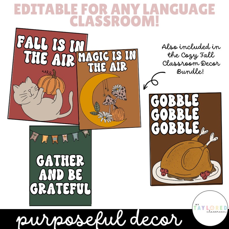 You can edit these fall classroom posters for any language classroom you teach in.