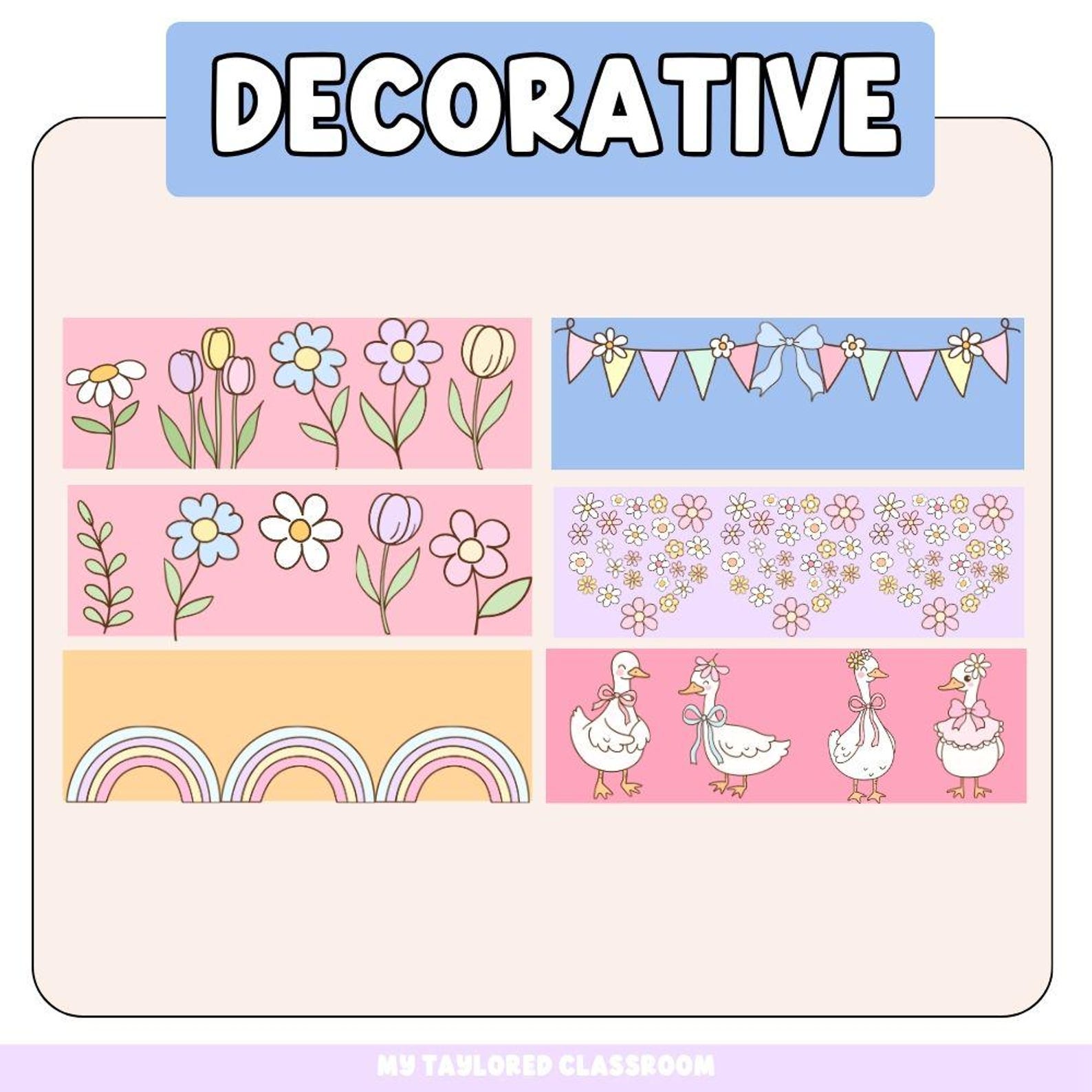 Pastel Spring Bulletin Board Borders | Spring Picnic Classroom Decor ...
