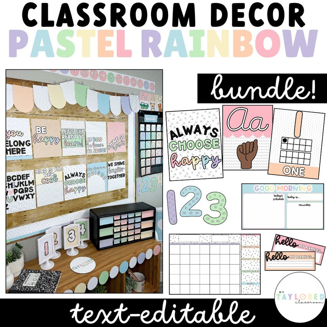 Pastel Rainbow Classroom Decor | EDITABLE | Pastel Classroom Decor ...